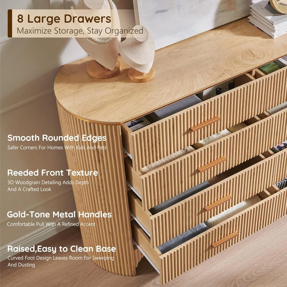 خزانة ذات 8 أدراج لغرفة النوم بتصميم منحني، خزانة ذات أدراج واسعة 53.9 وات مع ألواح أمامية مقشرة، وحدة تخزين واسعة #4