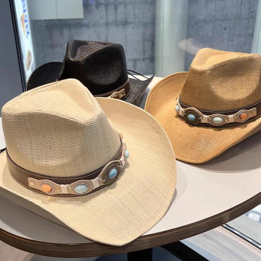 

Summer Outdoor Hiking Hats for Men and Women Ethnic Wind Jazz Hat Western Cowboy Hat Sun Shade Sun Hat Rock Trend Cap