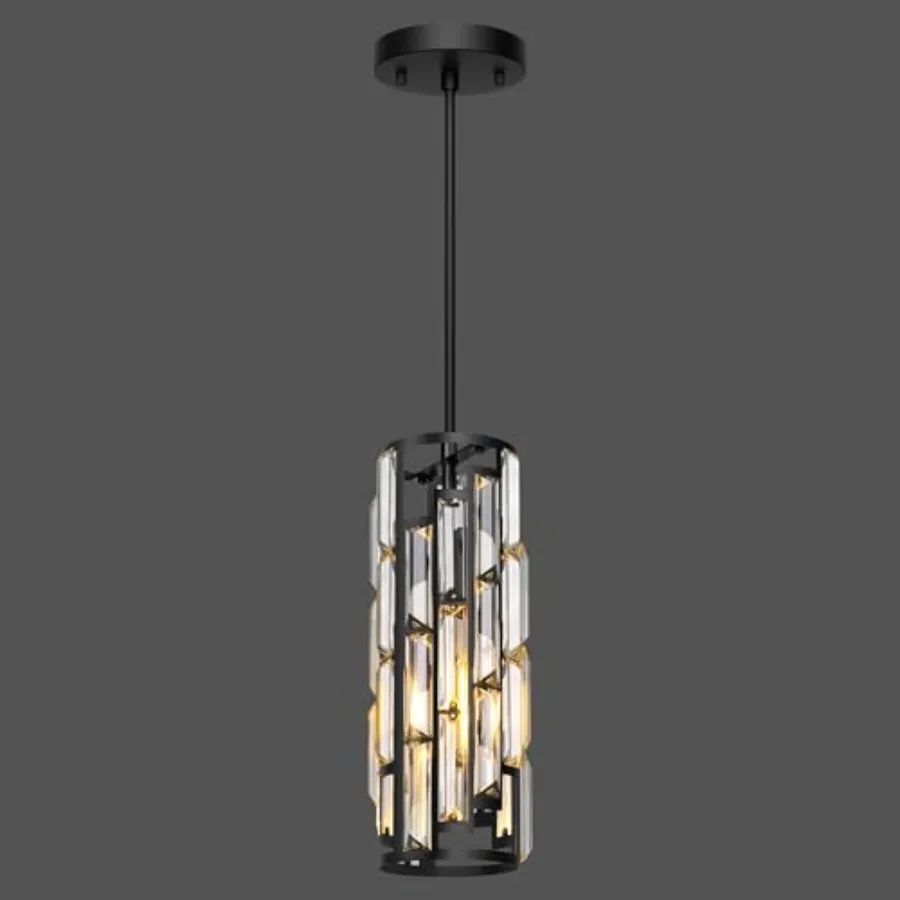 Black Pendant Lights Kitchen Island, Mini Crystal Chandeliers, Modern Pendant Lights Ceiling Lighting Fixtures for Kitchen Isla
