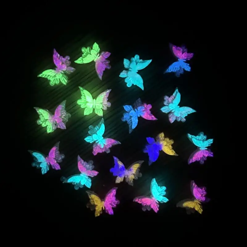 30PCS New Double Layer Butterfly Nail Art Decorations Luminous Colorful Butterfly Sweet Wind Resin Nail Charms DIY Fairy Nails