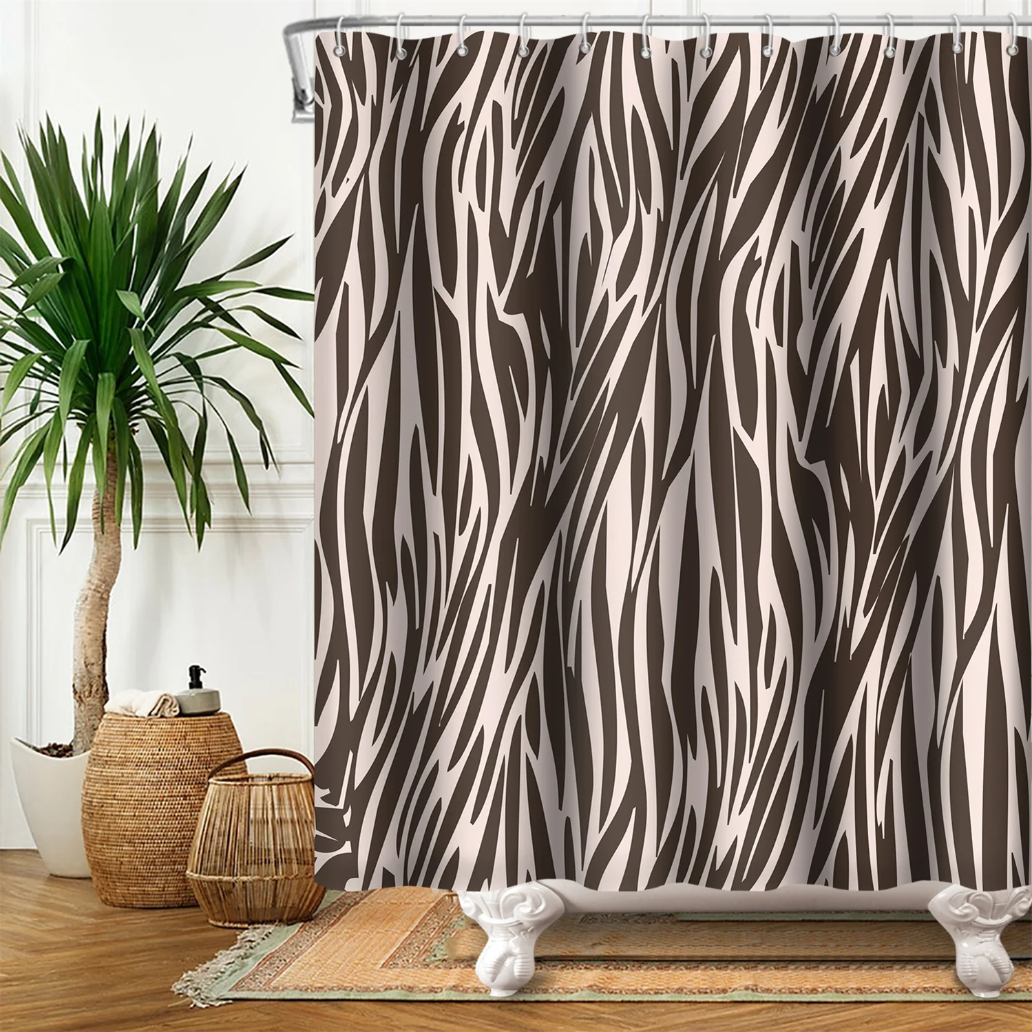 Black And Brown Shower Curtain Tiger Stripes Camouflage Plaid Grain Leopard Geometric Pattern Bath Decor Fabric Hooks Curtains