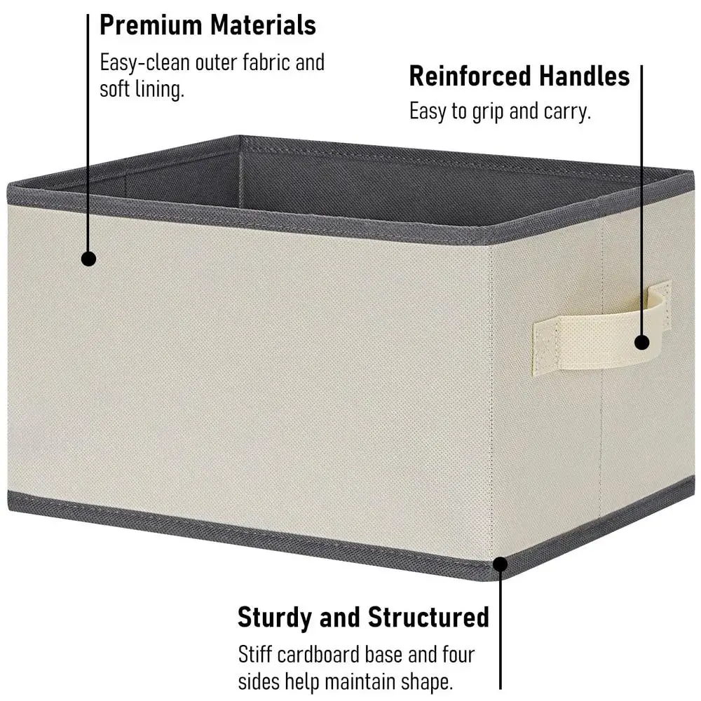 12-упаковка бежевых тканевых корзин для хранения, складные контейнеры-органайзеры с усиленными ручками, изысканная строчка, без пыли для хранения