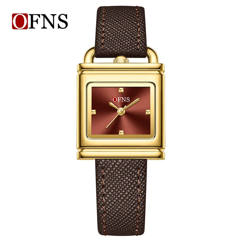 OFNS quartz watch waterproof light luxury leather women's watch niche lock head square cross-border hot-selling women's watch**