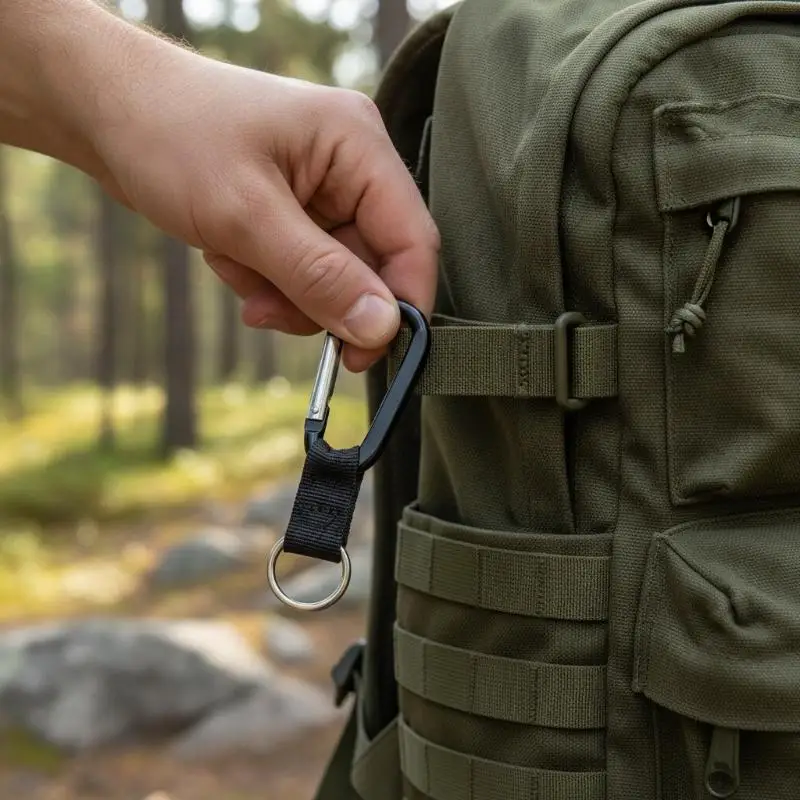 1Pcs Aluminum Carabiner With Webbing Key Ring Portable Quick-Attach Mounting Hook For Outdoor Tools Accessories