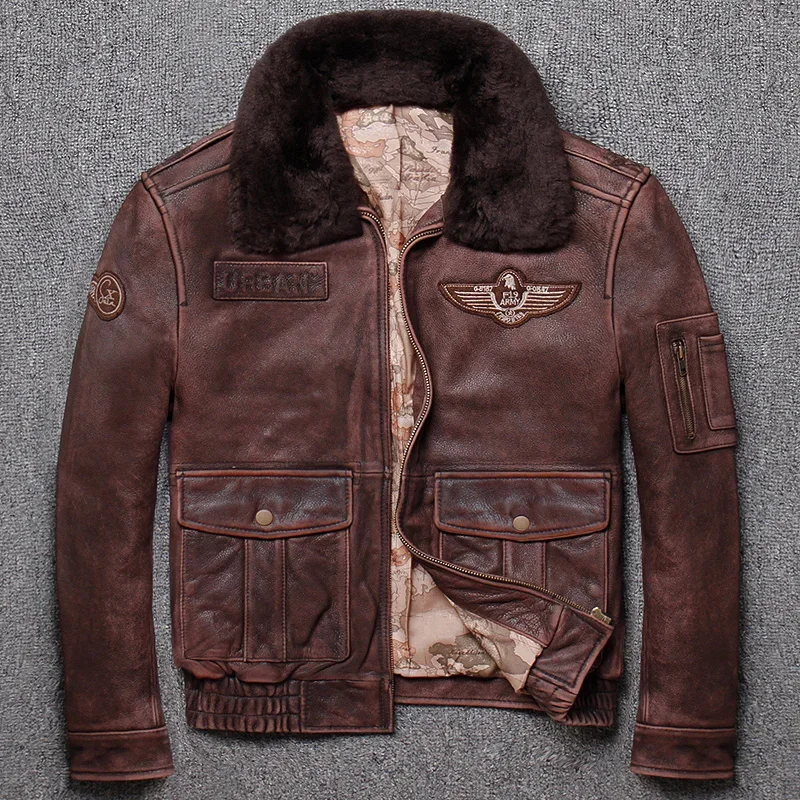 SHop Best.Brand new winter warm.Classic G1 style mens leather jacket,vintage cowhide Jacket,Plus man cloth