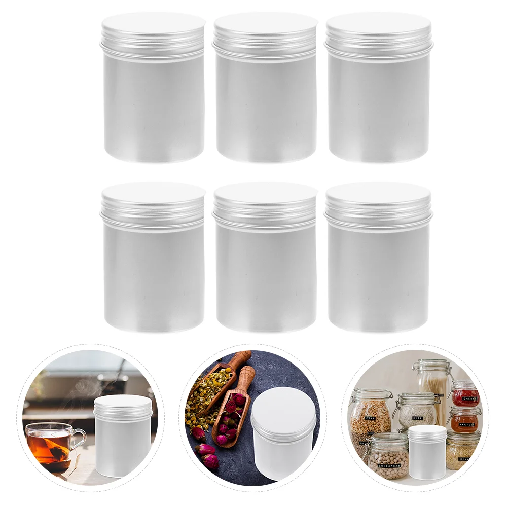 6 Pcs Seal Aluminum Box Airtight Biscuit Tin Storage Bucket with Lid Cosmetics Cream Jar