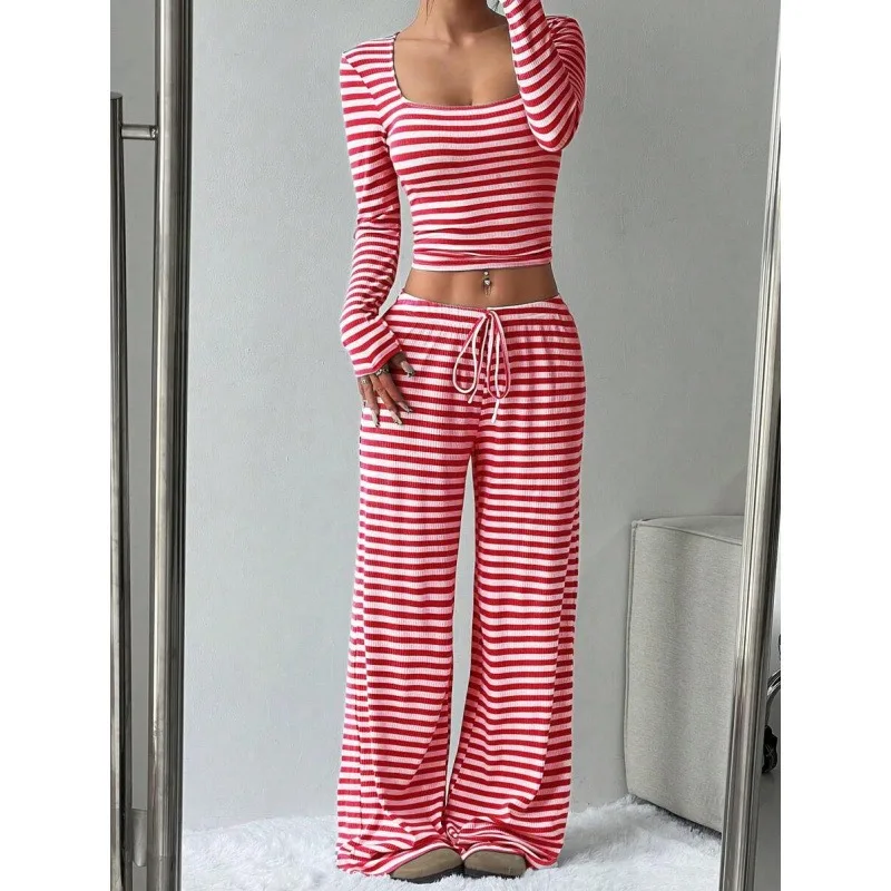 

2026 Autumn and Winter New Striped High-waisted and Thin Wide-leg Pants Suit Women's Clothing