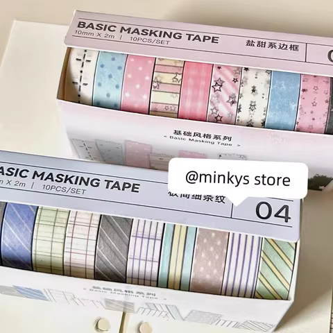 MINKYS 10pcs/lot Basic Grid Star Type Decorative Tape Set Washi Tape Pack School Office Stationery