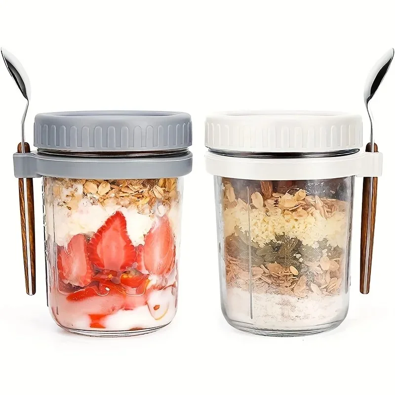 

350ML Overnight Oat Cup Glass With Lid And Spoon Seal Food Breakfast Cup Portable Cereal Milk Salad Yogurt Cup Kitchen Item