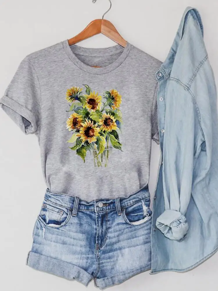 

Sunflower Watercolor Sweet 90s Printing Clothing Print Fashion Women Summer Tshirt Graphic T-shirts Short Sleeve Tee Top