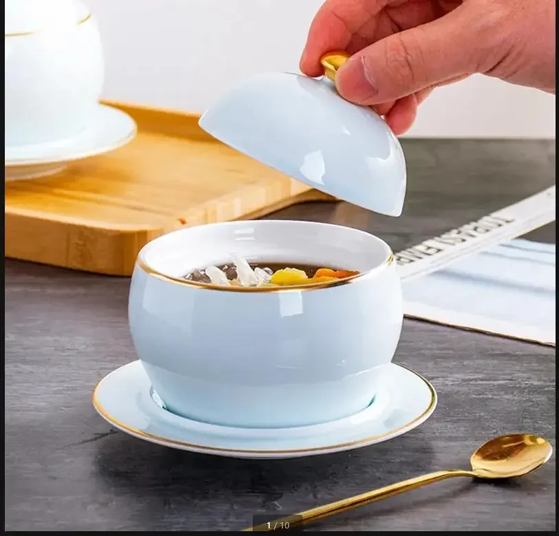 Ceramic Ceramic Bowl Dinner Plate Dessert Cup with Cover Phnom Penh Dessert Bowls Bird's Nest Stew Soup Bowl Sugar Water Bowls