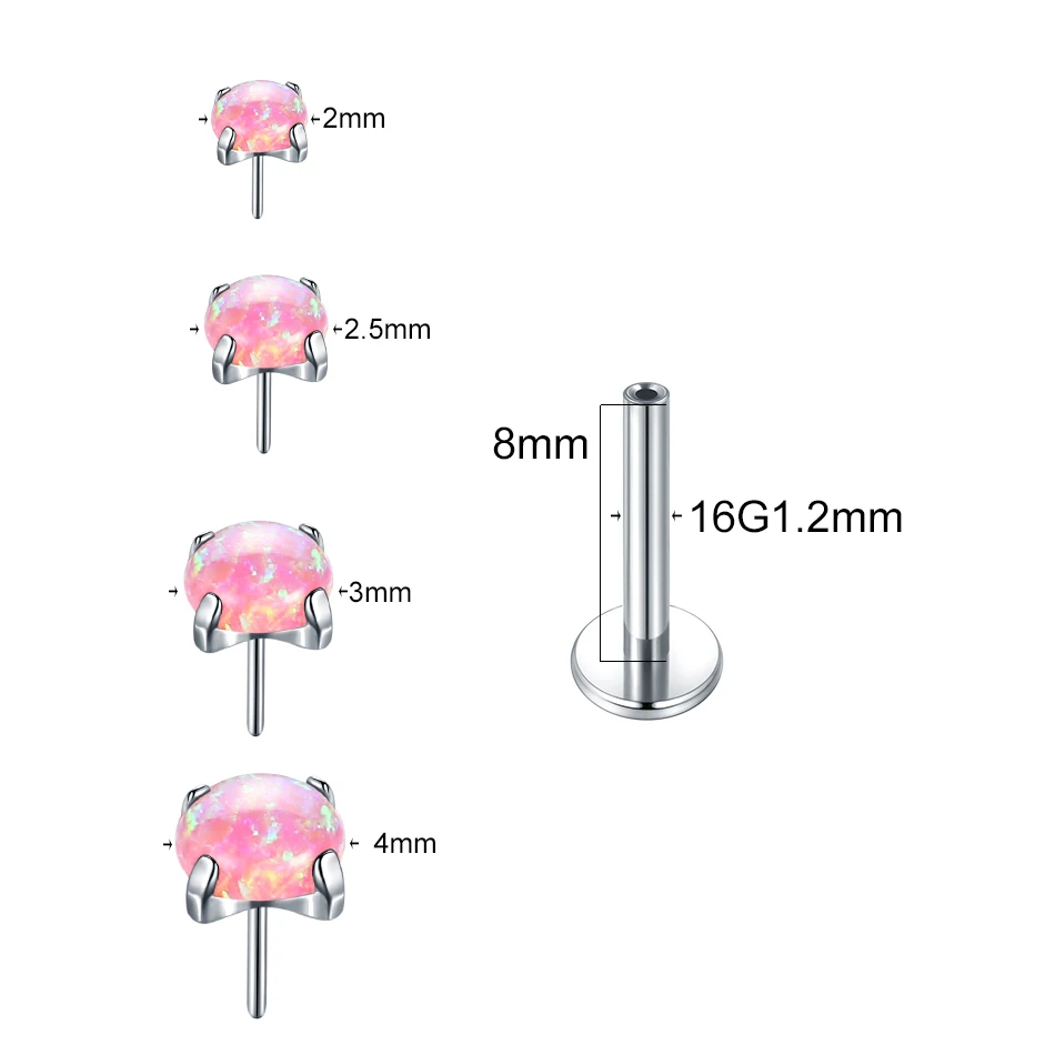 1PCS Titanium Threadless Labret Monore Piercings Opal White Opal Blue Claw Push-in Stud Earrings  Tragus Helix Piercing Jewelry