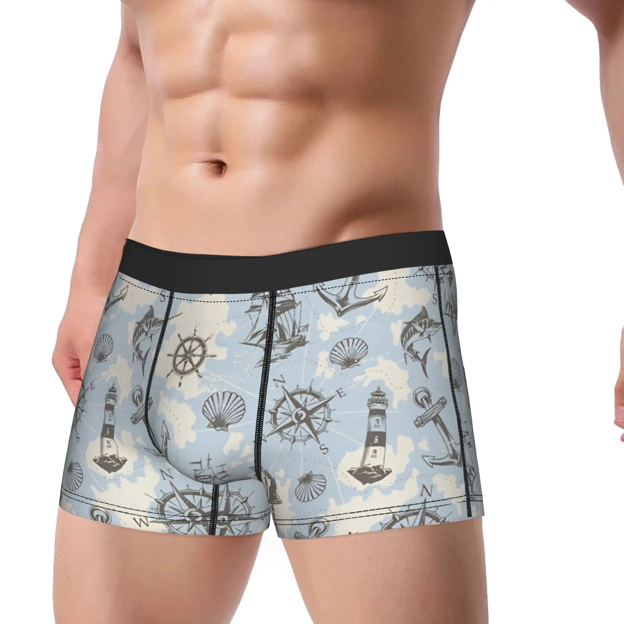 Nautical Anchor Boat Underwear  Printed Boxer Shorts Trenky Men Panties Breathable Shorts Briefs Birthday Gift