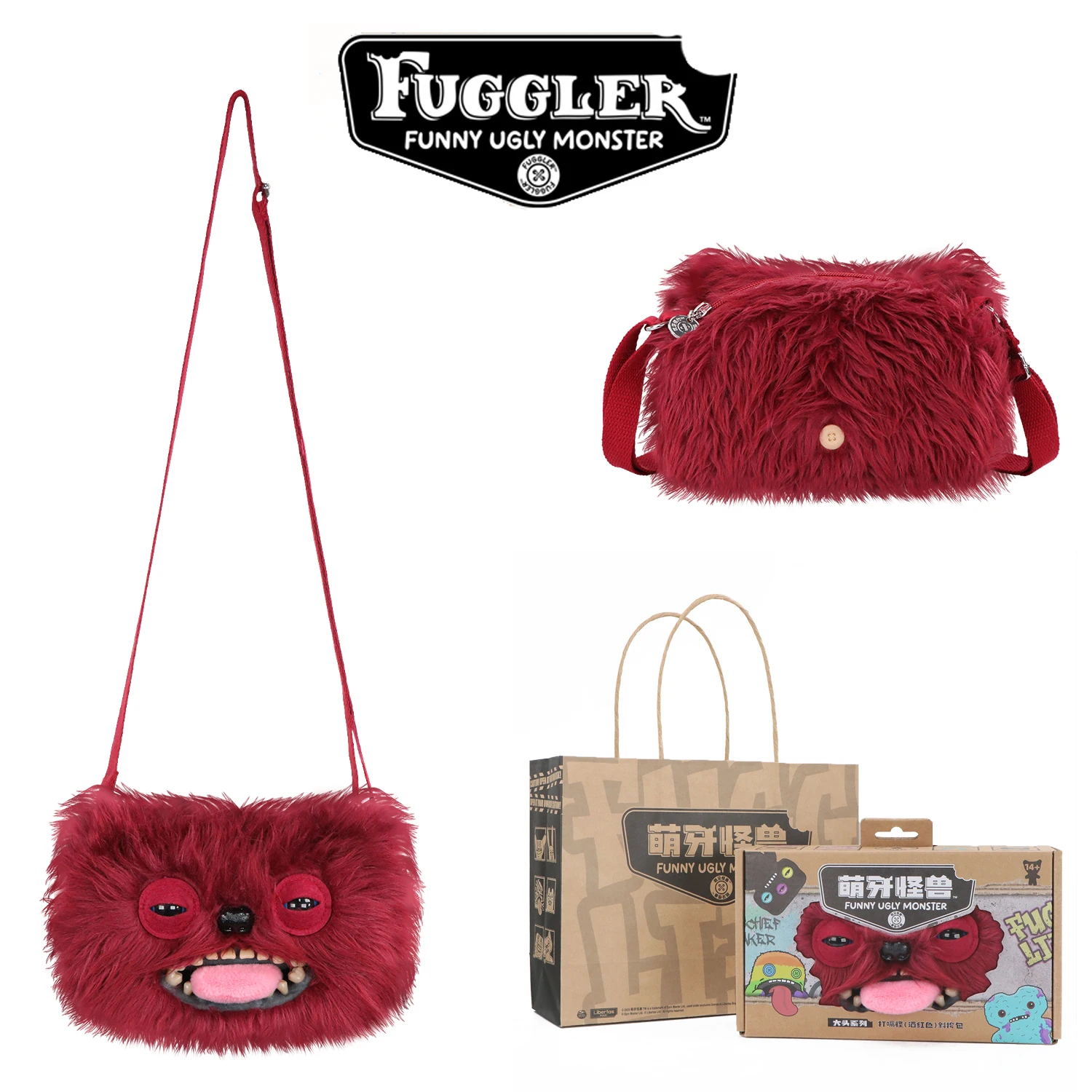 Fugglers Hässliches Zahnmonster Flauschige Umhängetaschen Niedliche Fugg Plüsch-Geldbörse Schulter-Rucksack Portemonnaie für Mädchen Jungen Cartoon-Tier 22CM