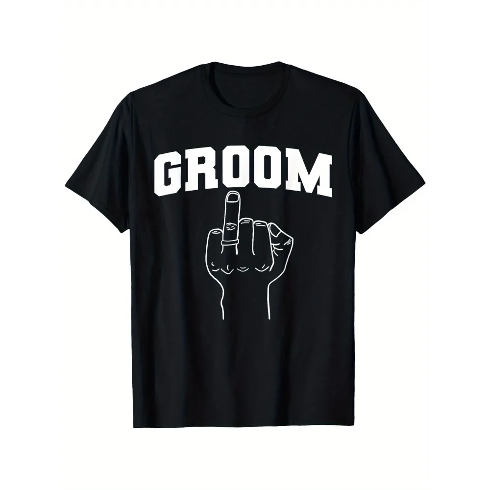 

Wedding Honeymoon Bachelor Finger Ring Hubby Funny Groom T-Shirt, Unisex Cotton Casual Round Neck Outdoor Short Sleeve T-shirt
