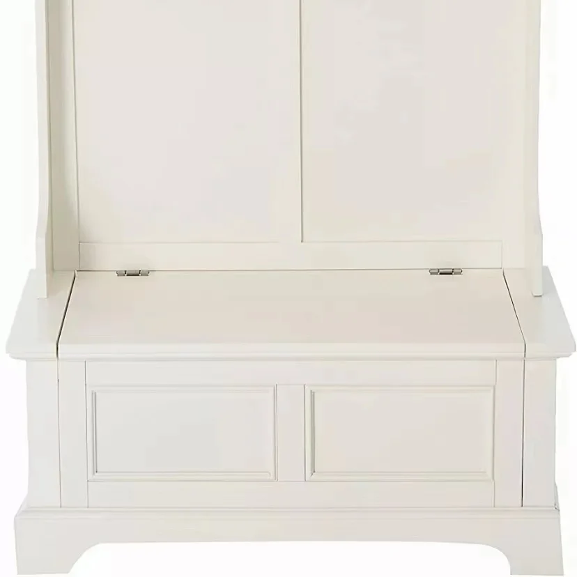 #White Wooden Hall Tree Entryway Bench Coat Rack Hat Storage Hanger Hooks Holder