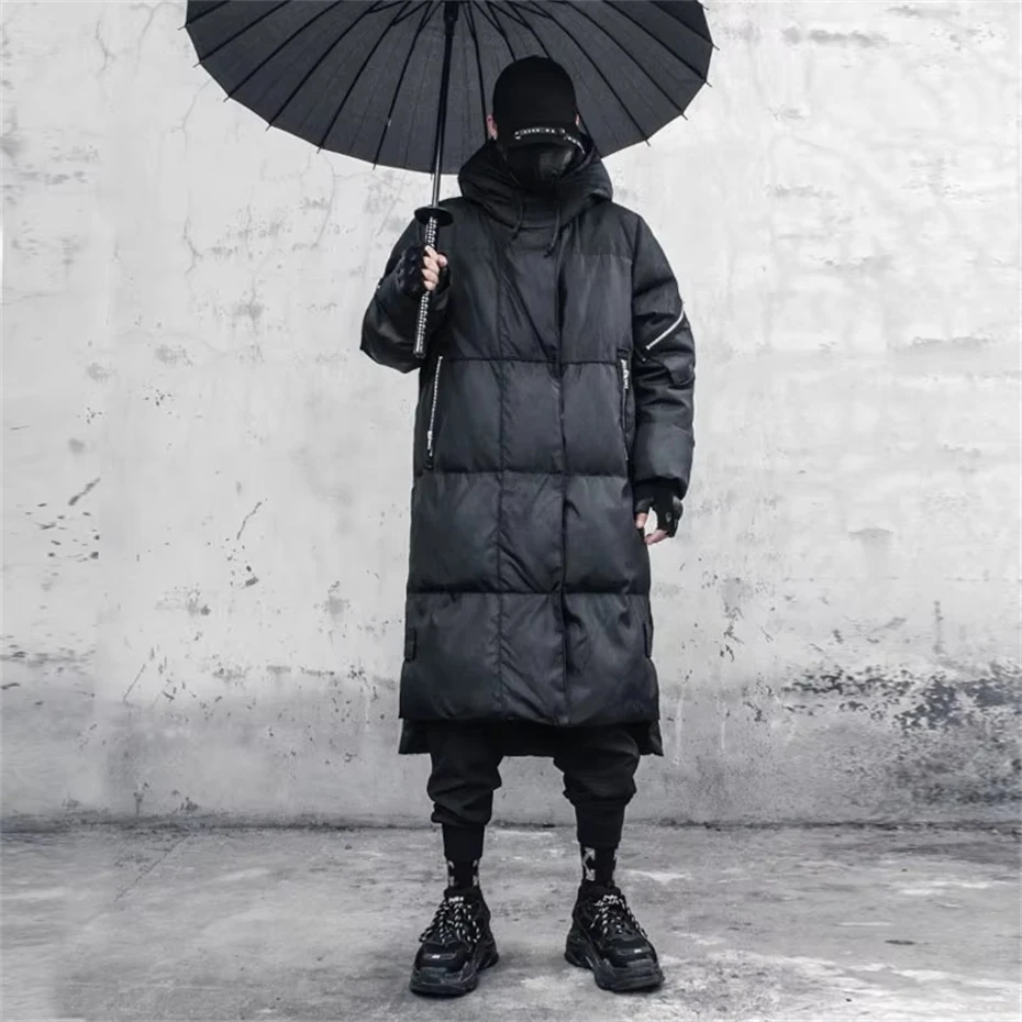 Inverno preto grosso jaqueta parkas blusão masculino com capuz longo acolchoado jaquetas casacos streetwear roupas masculinas hip hop casaco quente