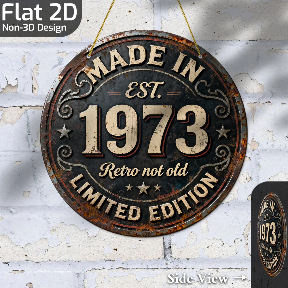 2D Flat - 1pc, Vintage Metal Aluminum Decorative Sign  Starting from 1973 - 50 Years of Vintage Style