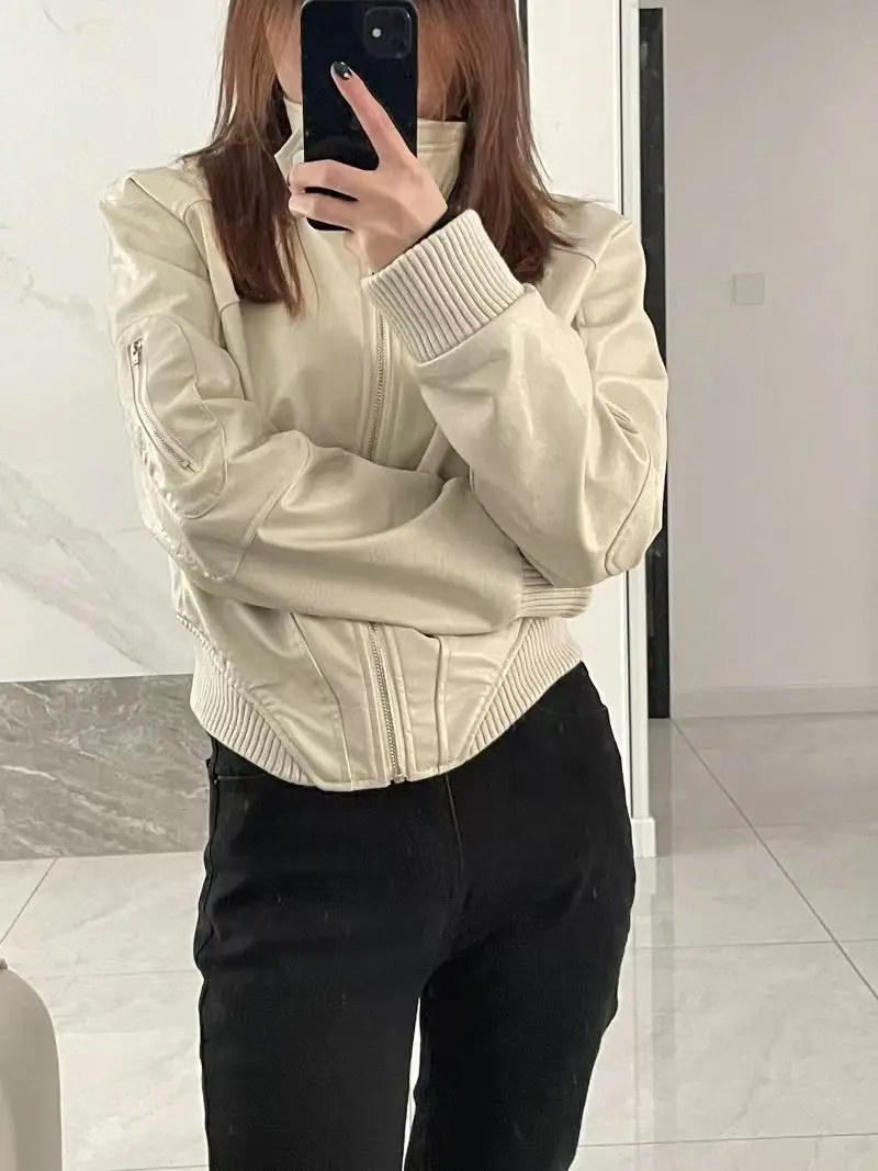 Plus Size Americano Retro Cuoio DELL'UNITÀ di elaborazione ort Jaet delle Donne 2025 Primavera Nuovo Allentato Moto Stand Collare Jaet Cappotto di Pelle