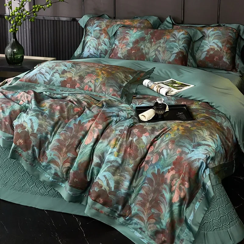 Svetanya 4in1 Jacquard Bedding Set Green Bed Linens (thin Thick Sheet Pillowcase Duvet Cover) Underwear