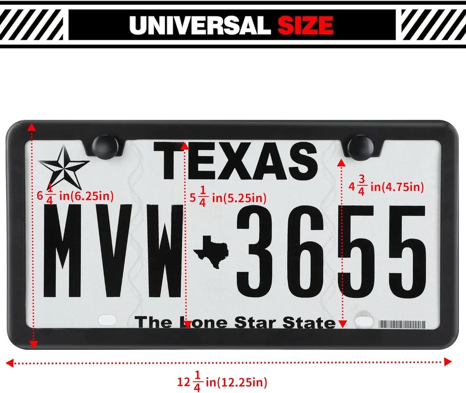 2 Pack Matte Black License Plate Frames, Rust-Proof Aluminum with Screws, Universal Fit for Cars