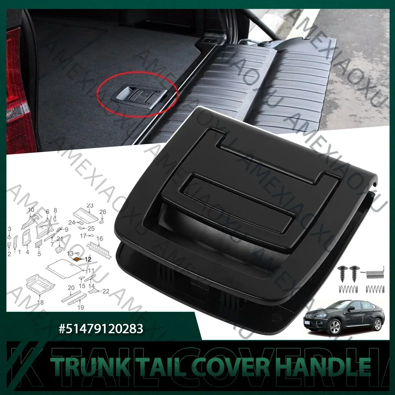 Black Inner Rear Trunk Boot Tail Cover Mat Carpet Handle for BMW E70 X5 E71 X6 2006-2013 9120283 51479120283 Auto Accessories