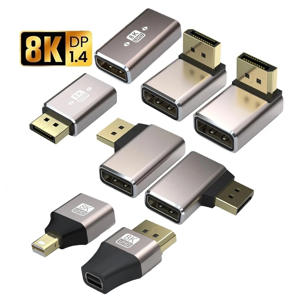 

Gold-Plated DisplayPort 1.4 Adapter Support 8K@60Hz 4K@144Hz HDR Video 90 Degree DP Cable Extender for Desktop PC Gaming Monitor