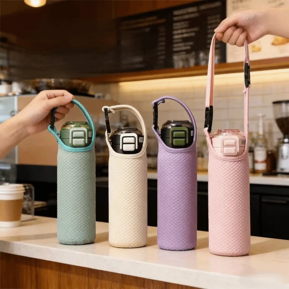 Neoprene Sport Water Bottle Cover Adjustable Shoulder Strap Protective Water Bottle Case Solid Color Elastic Fabric