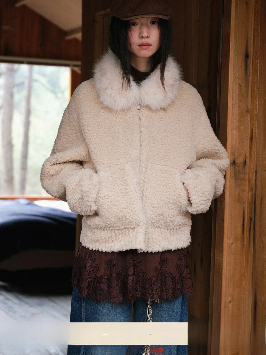 

Women's ort Fur Coat Fluffy Leather And Fur Inteated Warmth Pure Color Winter Outerwear Zipper Sle French Sle Loose Fit