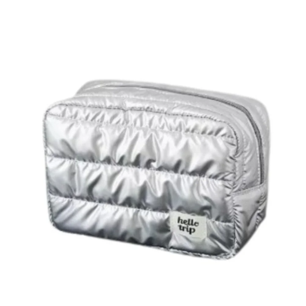 

Large Capacity Quilting Cotton Makeup Bag Shock Resistance Square Portable Cosmetics Storage Bag Soft INS Travel Toiletry Case