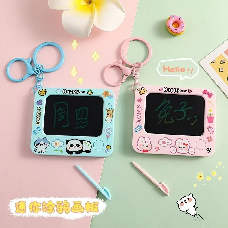 Cartoon Hand Painted Board with Keychain Cute Mini Animals Graffiti Drawing Board School Bag Pendant Cartoon Gift for Children