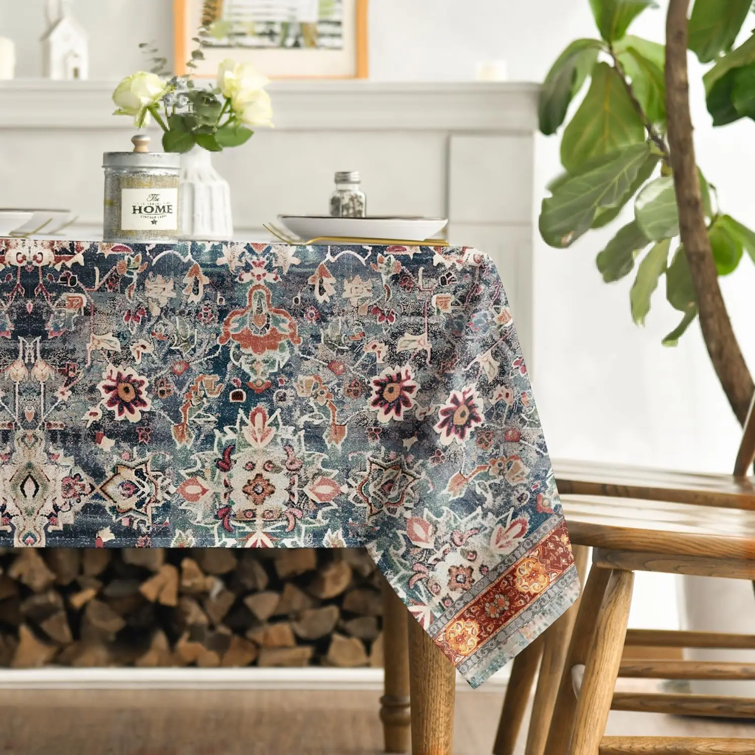 Vintage Country Rustic Boho Bohemia Style Rectangle Tablecloth Dining Room Decor Waterproof Tablecloth for Table Decoration