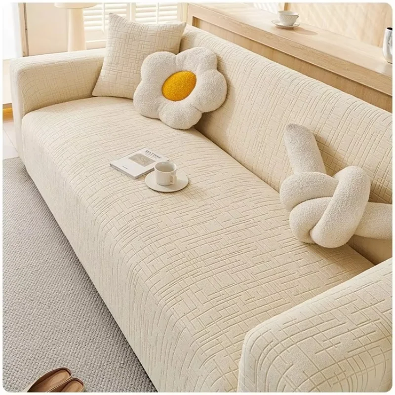 Cross-shaped Jacquard Velvet Elastic Sofa Cover Anti-cat Scratching Four Seasons Universal Fully Wrapped Couch Protector Covers