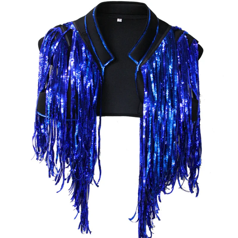 Ds Costume Jazz Dance Female Singer Coat Fashion Sequins Shawl Sequined Tassel Top DJ Performance Dance Stage Costume Top Short