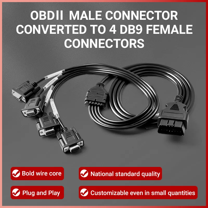 OBD2 16Pin Male To 4 DB9 Female Cable CAN Bus RS232 Serial D-Sub 9Pin Diagnostic Adapter Cable