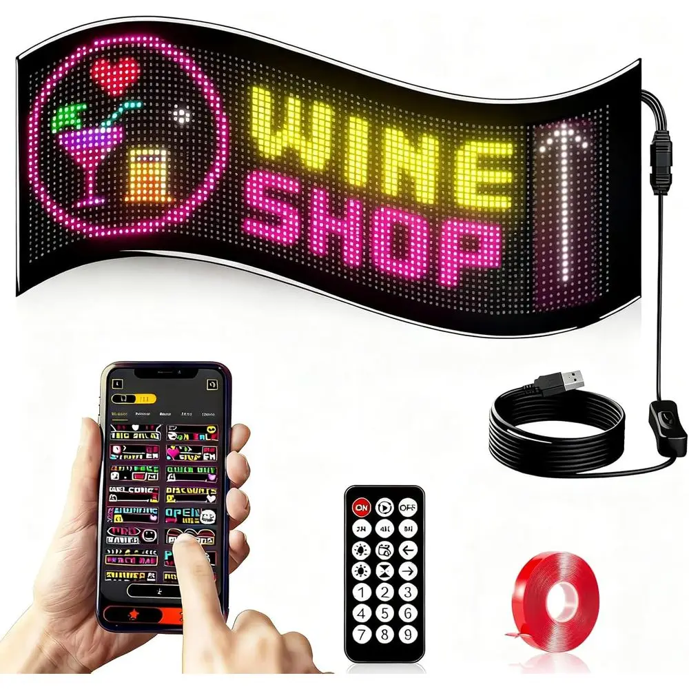 

Progmable Scrolling LED Signs, Dual Row Advertising Light, lexible LED Store Sign with App Control or Store Bar Car Advertisemen