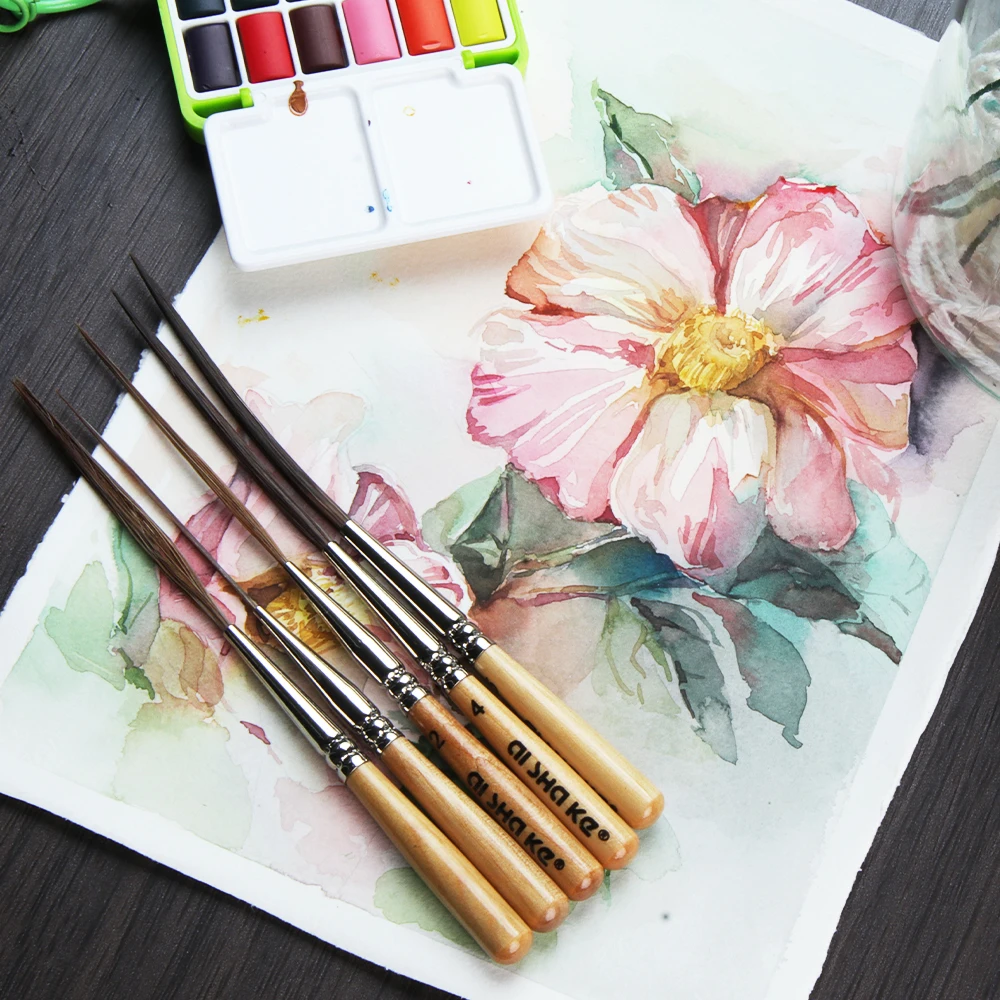 Seamiart 5 peças de pontas longas gancho linha detalhe conjunto de pincéis de pintura para aquarela óleo acrílico guache pintura materiais de arte