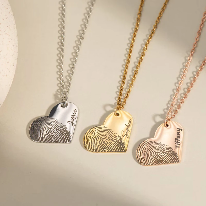 

Personalized Fingerprint Heart Necklace for Women Unique Heart Charm Jewelry for Long Distance Couple Handmade Best Gift for Her