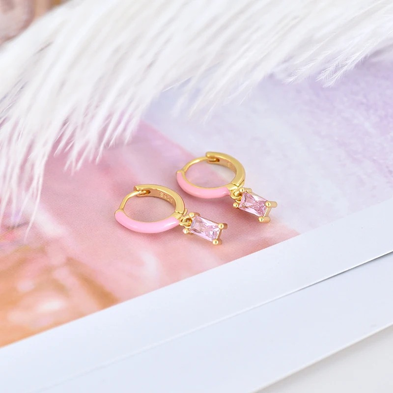 Luxuriöse Geometrische 925 Sterling Silber Ohrstecker Rosa Serie Zirkon Anhänger Creolen Süße Modische Hochzeitsschmuck Geschenke – Detail 8