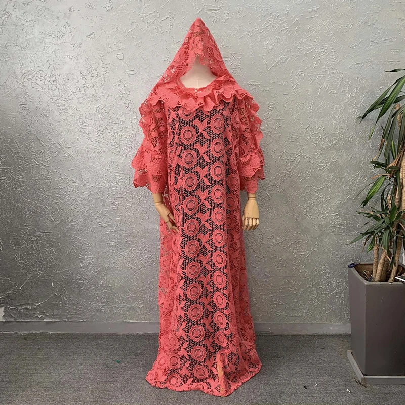 Houseofsd African American Lace Abaya And Head Tie Mature Ladies Chic Muslim Traditional Dress African Style With Inner boubou