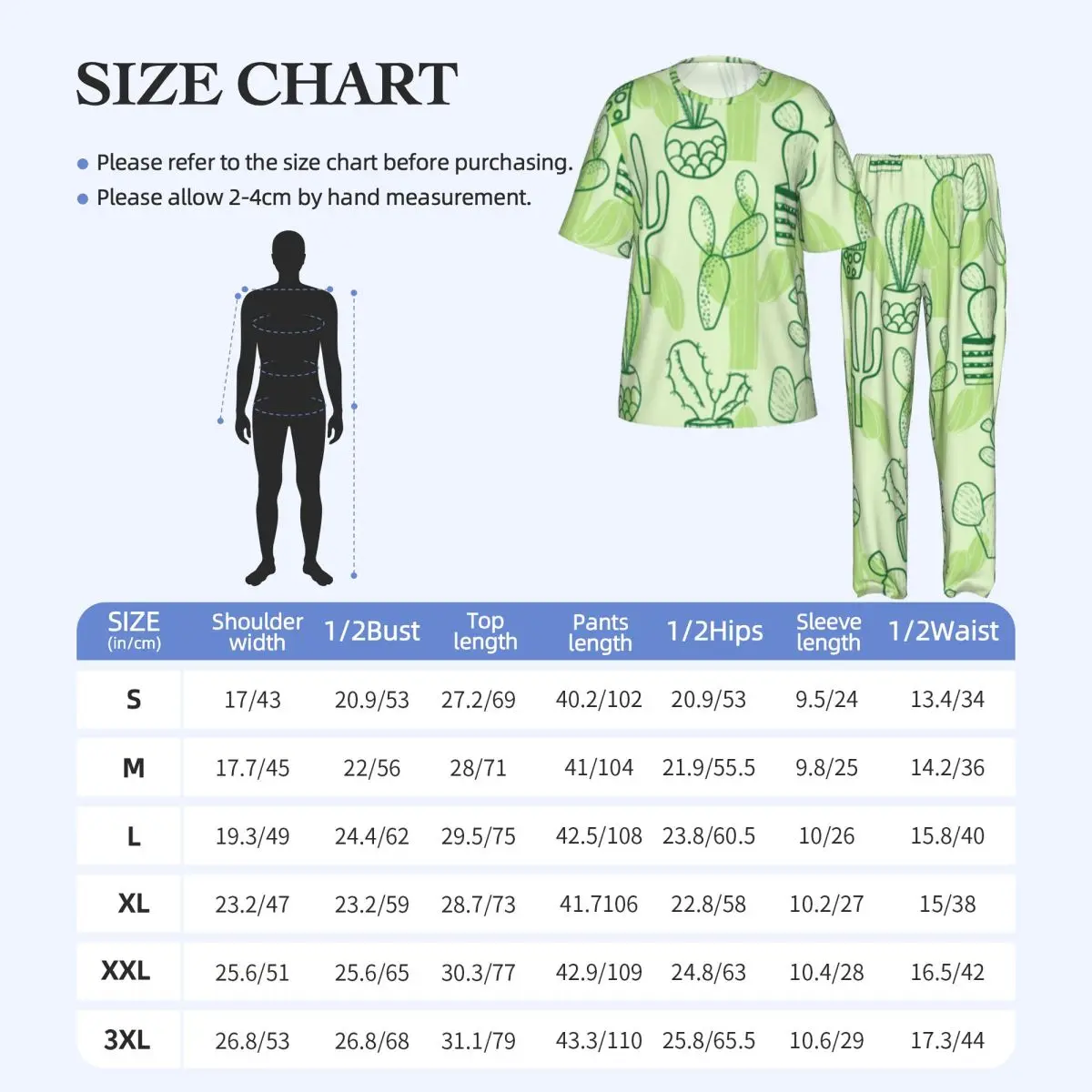 Men Pajamas Suit Short Sleeved Long Pants Cactus Pattern Sleepwear Summer Home Clothing Set view 6