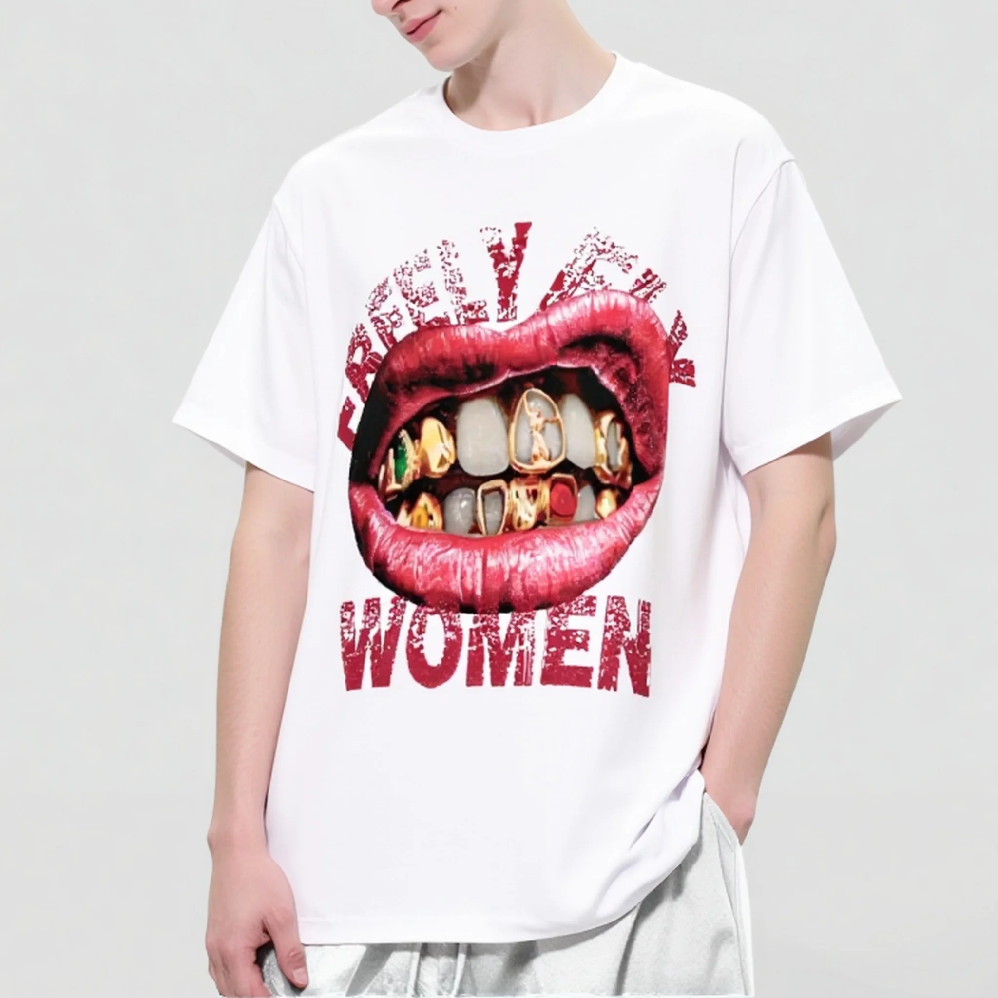 

Teevo Men's Short Sleeve T-Shirt with Bold Lip and Letter Print for Casual Wear