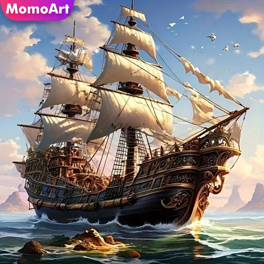 Momoart New Arrival Diamond Embroidery Ship Landscape DIY Painting Kits Picture Rhinestones Diamond Mosaic Home Decor Child Gift