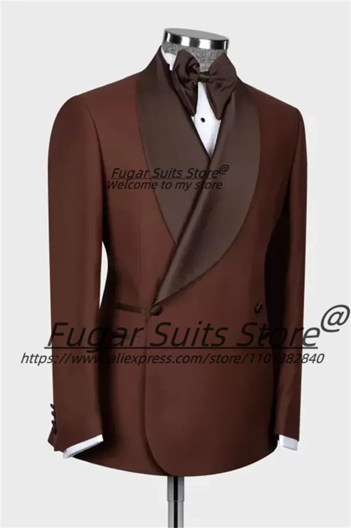 High-end Handsome  Brown Shawl Lapel Double Breasted Groom Wedding Tuxedos 2 Pieces Sets Male Prom Blazers trajes para hombre