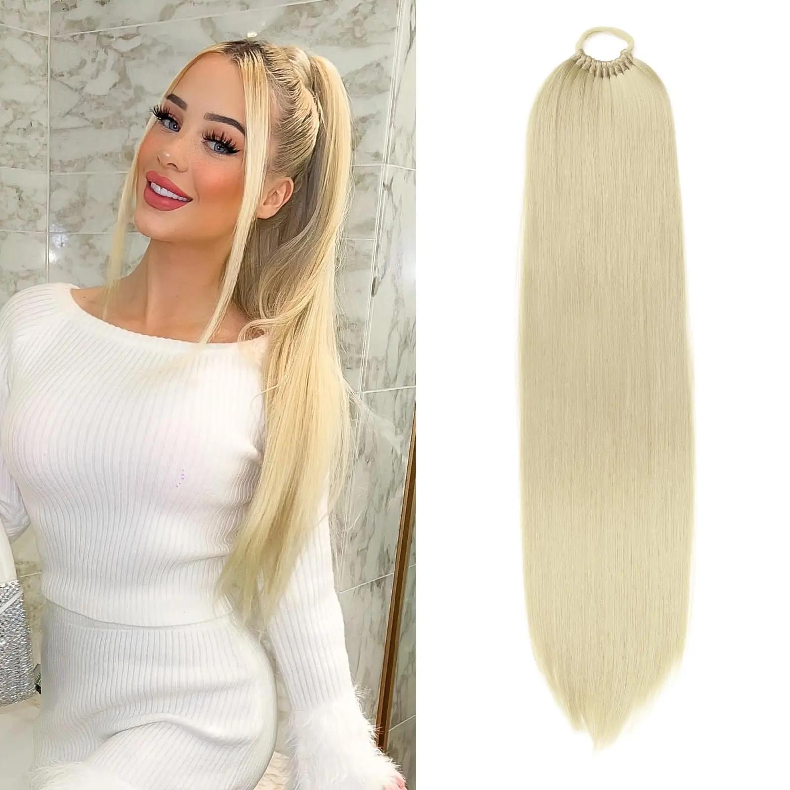 

Наращивание хвоста, деформированный вокруг конского хвоста с резинкой для волос, длина 24 дюйма, синтетические яки, прямые плетения волос, хвост, сделай сам, плетеный