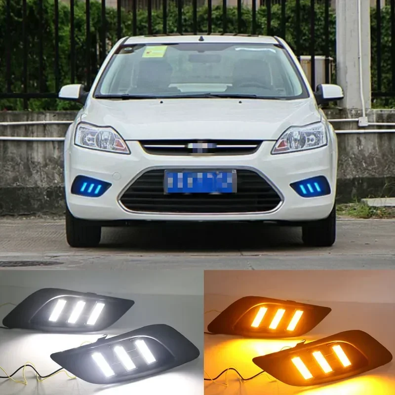 

Turn Signal 2Pcs/set Waterproof LED Daytime Running Light DRL For Ford Focus Sedan 2009-2013 Fog Lamp Modify Fog Head white Lamp