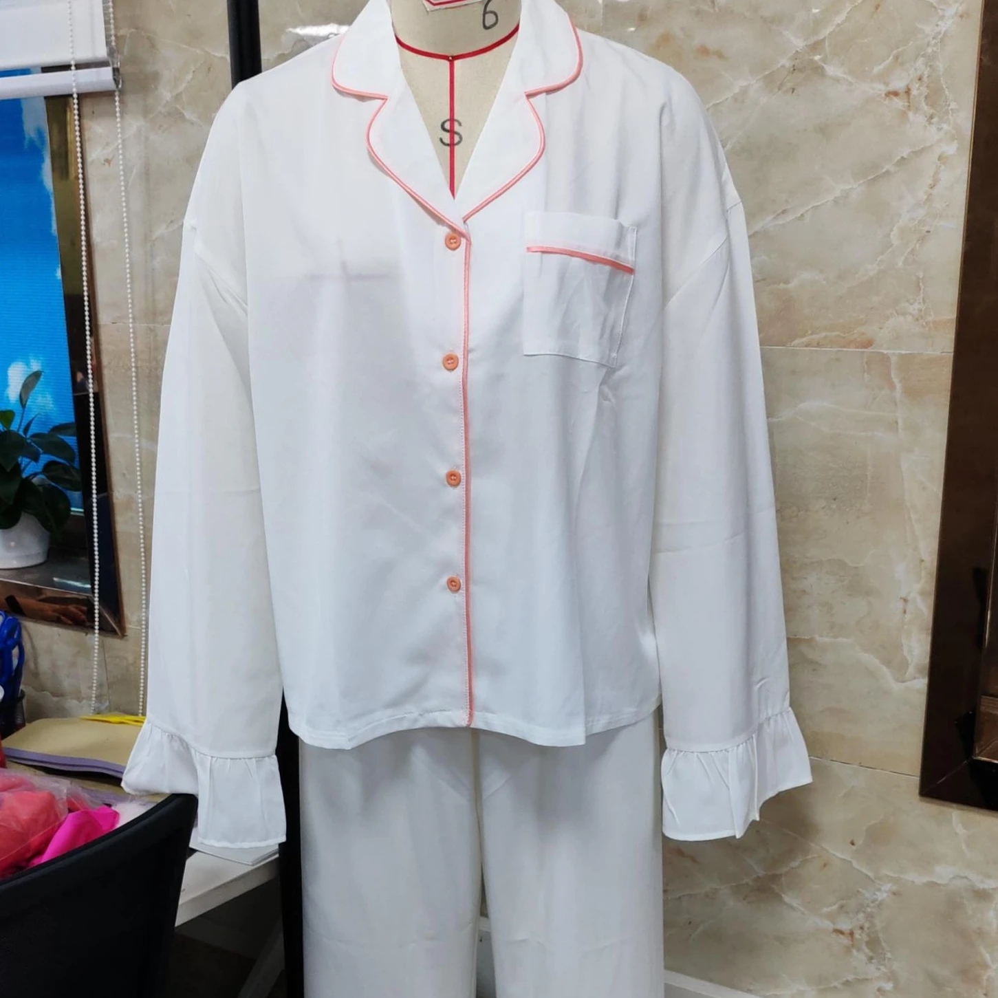 

Women’s 2 Piece Pajamas Set Cute Long Sleeve Bordered Ruffle Trim Shirt + Pants Set Lounge Clothes