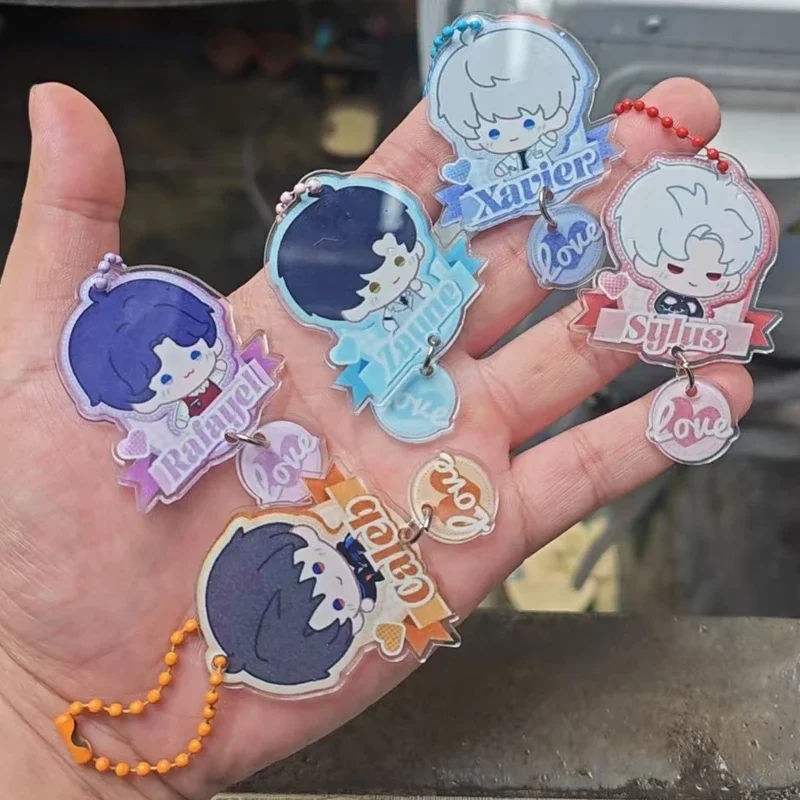 5Pcs/Pack New Cute Game Love and Deepspace Key Chains Two-sided Keychain Game Cartoon Xavier Zayne Rafayel ralayo Sylus Caleb