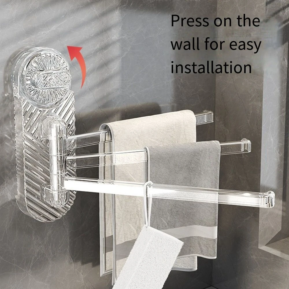 180°Rotating Suction Cup Towel Rack Wall-mounted 3 Towel Bars Toilet Towel Rod Multi-pole Punch-free Bathroom Towel Pole
