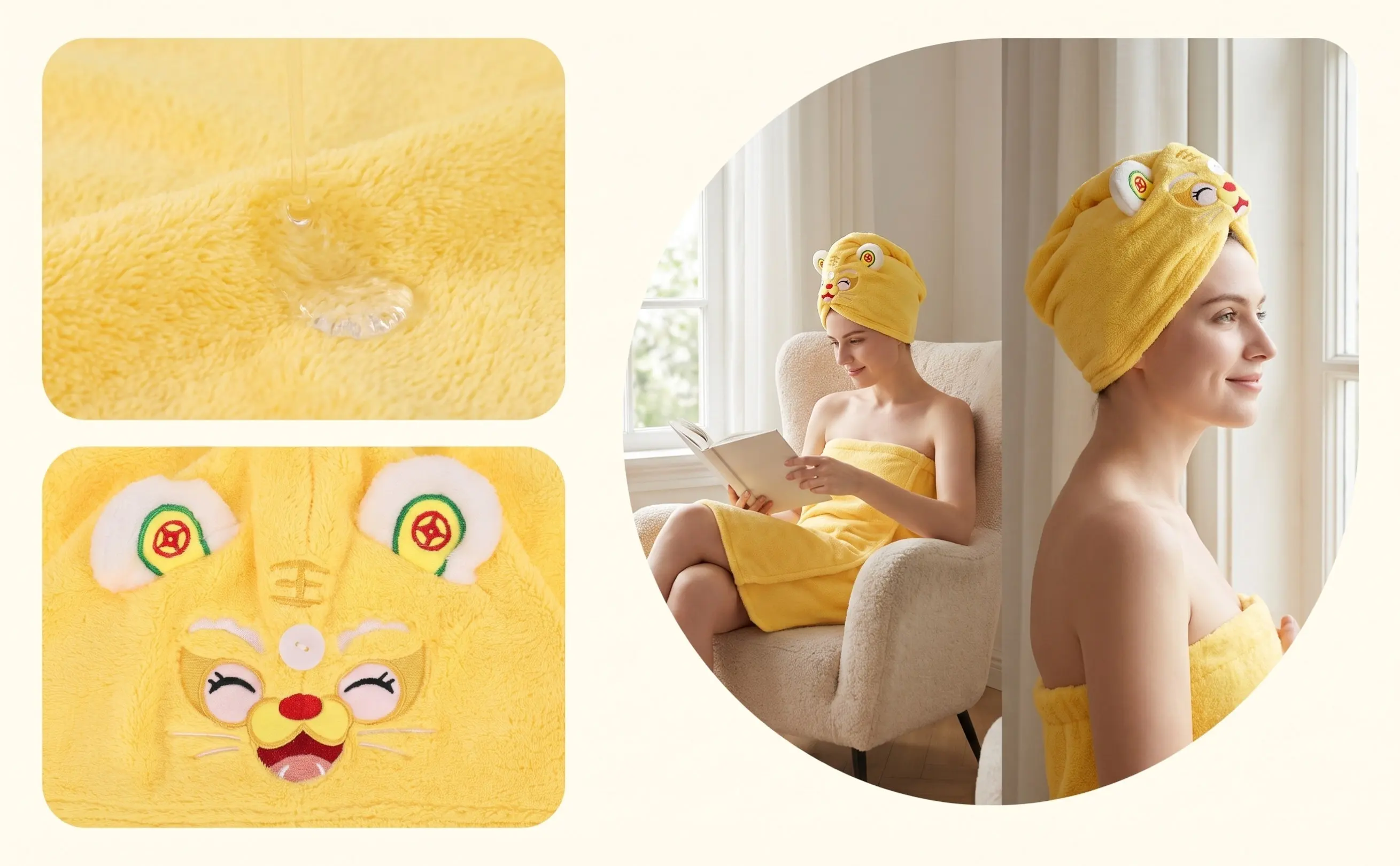 Women Hair Towel Wrap Rapid Drying Hair Drying Cap Comfortable Supple Safe Material Cute Design Portable Lightweight for Home